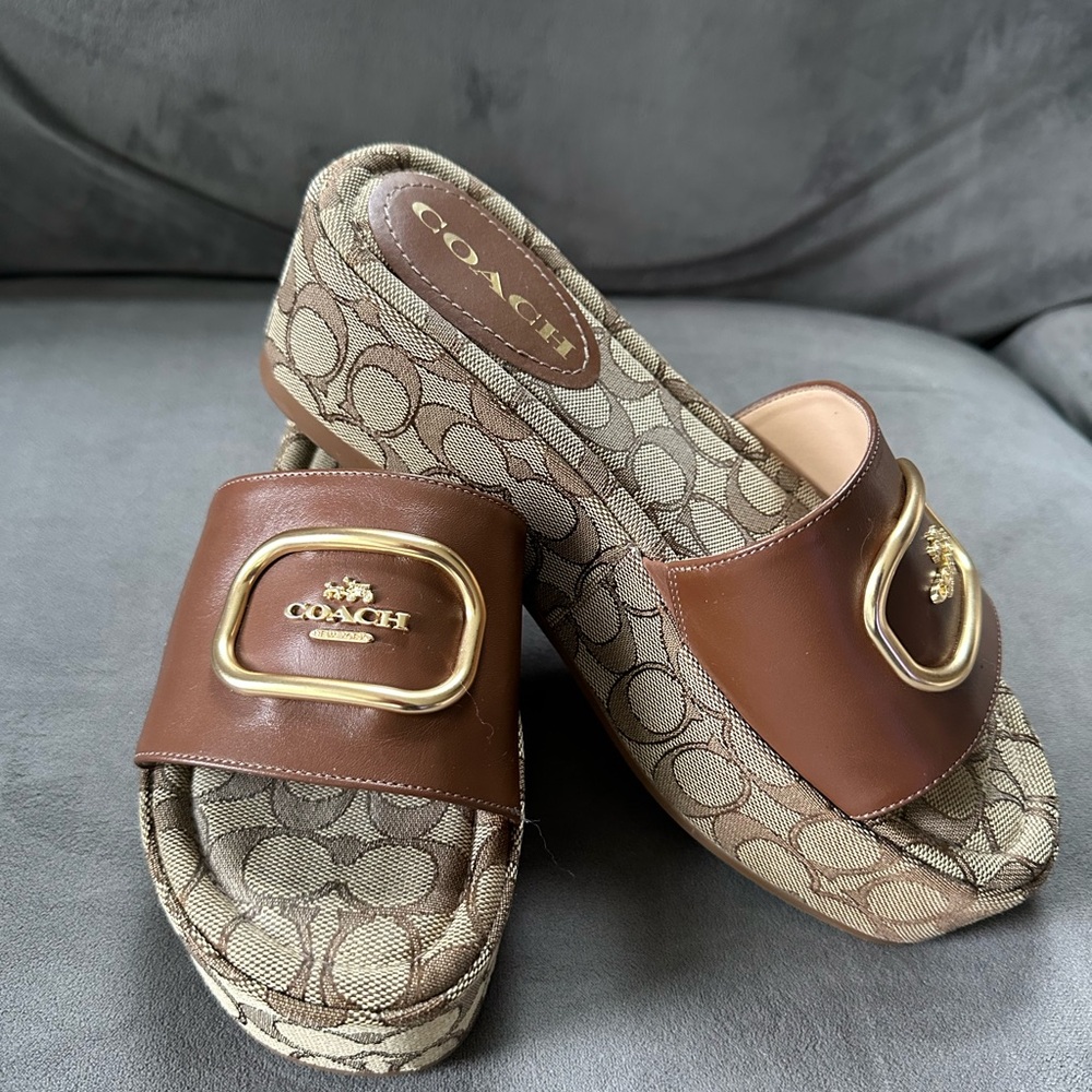 Coach Tan and Brown Women's Mules